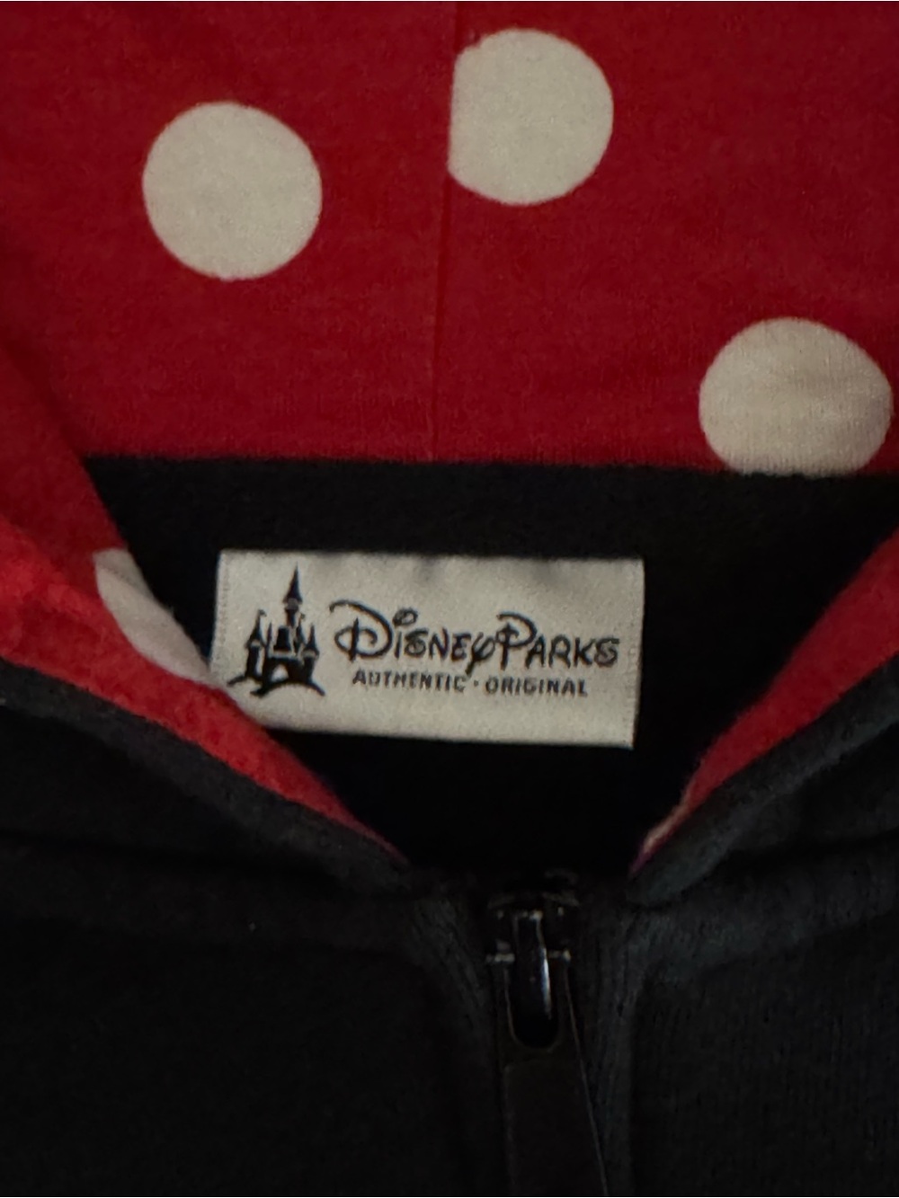 Disney Parks Minnie Mouse Ear Zip-Up Hoodie Black & Red Medium - Picture 9 of 9